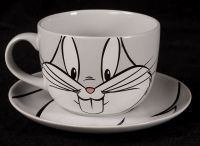 Warner Bros. Looney Tunes Bugs Bunny Face Coffee Mug + Saucer Vtg 98